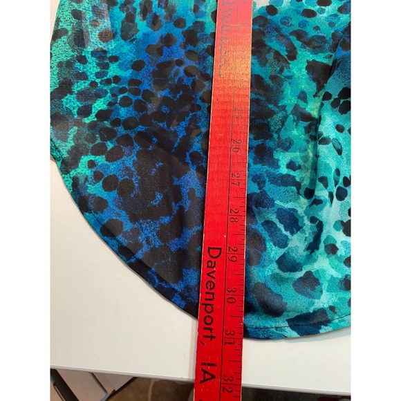 Chico's NWT Watercolor Spots Rhinestone Trim Sheer Blouse Women's 2 L Teal Blue - Picture 11 of 11